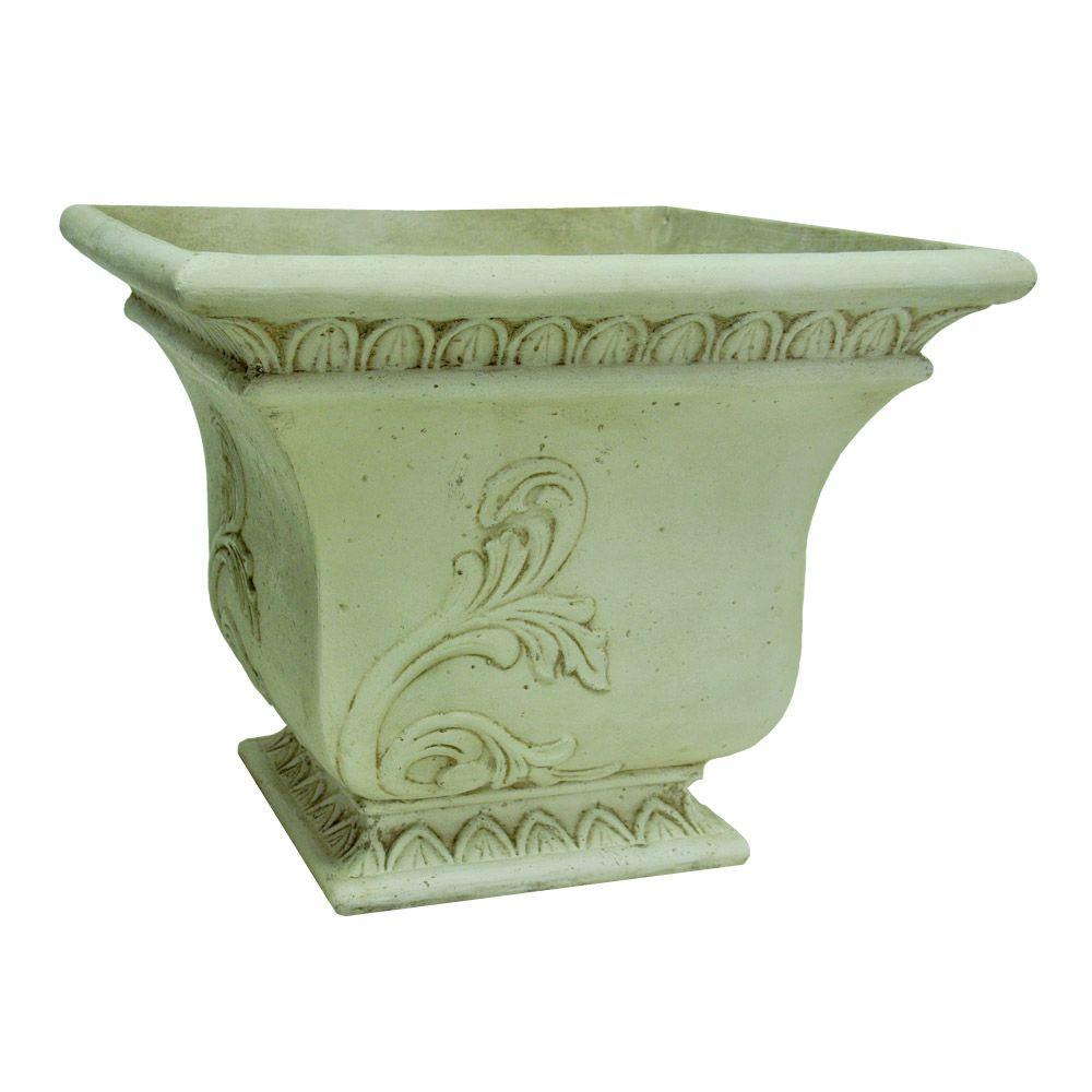 MPG 16 in. Cast Stone Square Tapered Planter in Aged White Finish