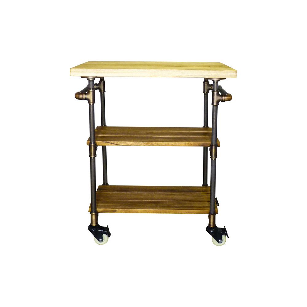Furniture Pipeline Hoboken Farmhouse, Brown 3Tier Kitchen Bar Cart