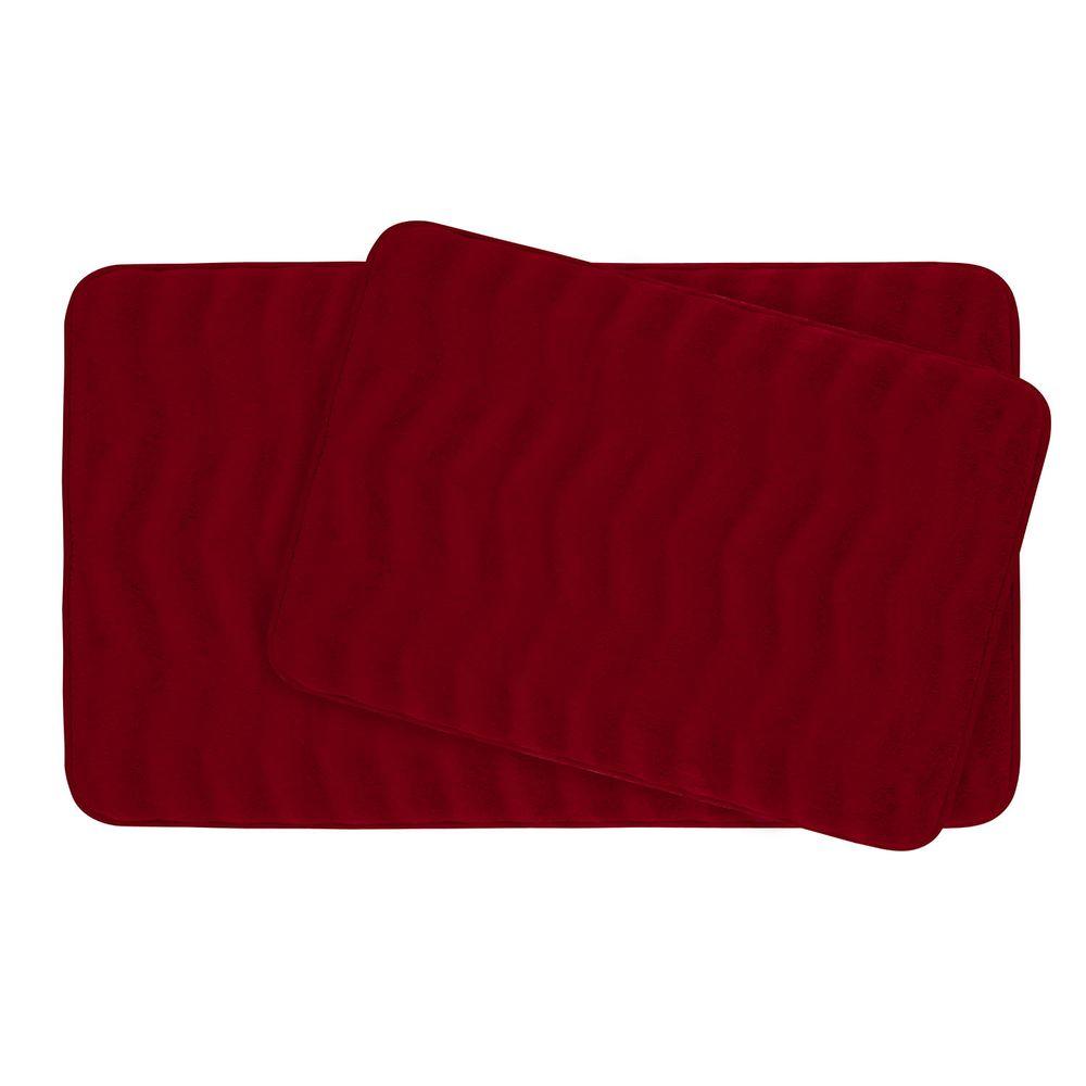 Bouncecomfort Waves Burgundy Memory Foam 2 Piece Bath Mat Set Bouncecomfort Waves Burgundy Memory Foam 2 Piece Bath Mat Set