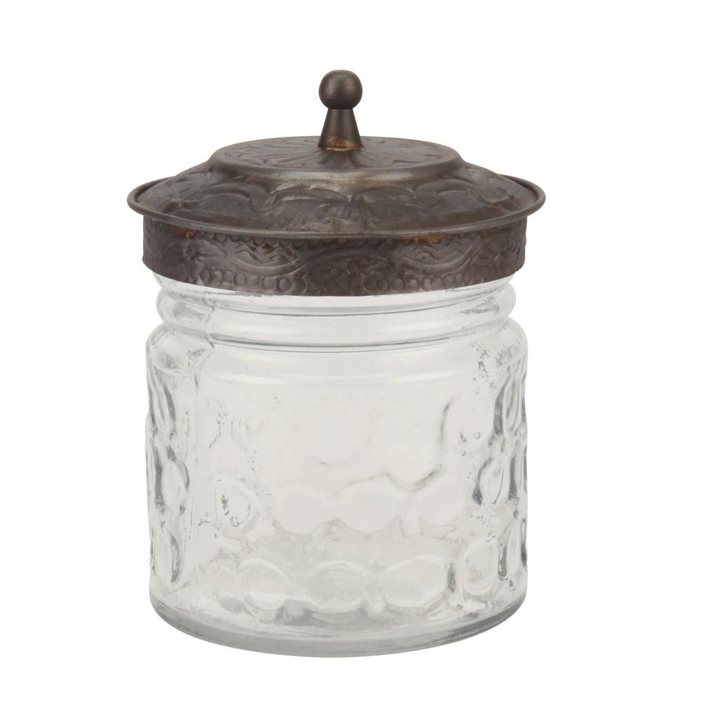 Litton Lane Cylindrical Clear Glass Jar With Brown Wood Lid Set