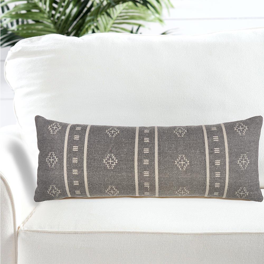Lr Home Embroidered Ethnic 14 In X 36 In Gray Cream Rectangle
