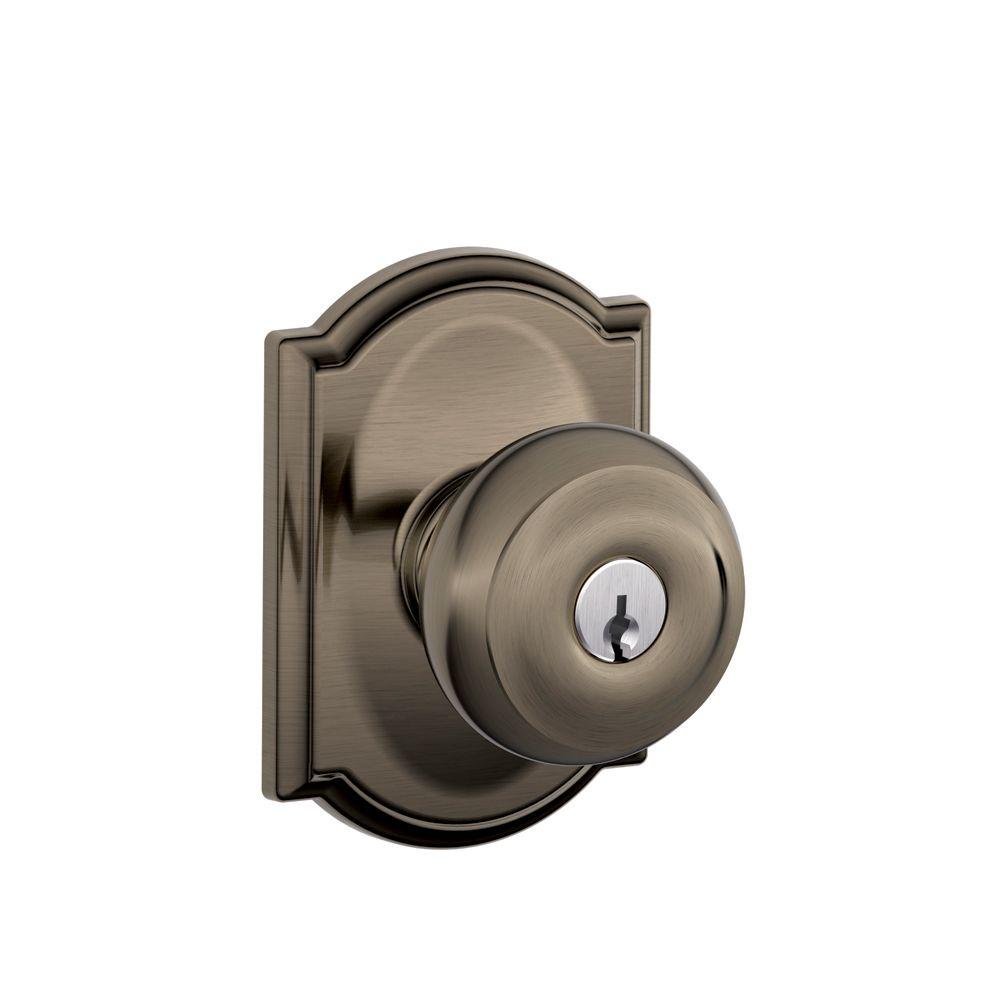 Schlage Matte Black Entry Door Knob with Brookshire TrimF51A GEO 622 BRK The Home Depot