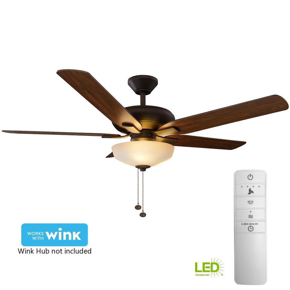 Hampton Bay Holly Springs 52 In Led Indoor Oil Rubbed Bronze Smart Ceiling Fan With Light Kit And Wink Remote Control