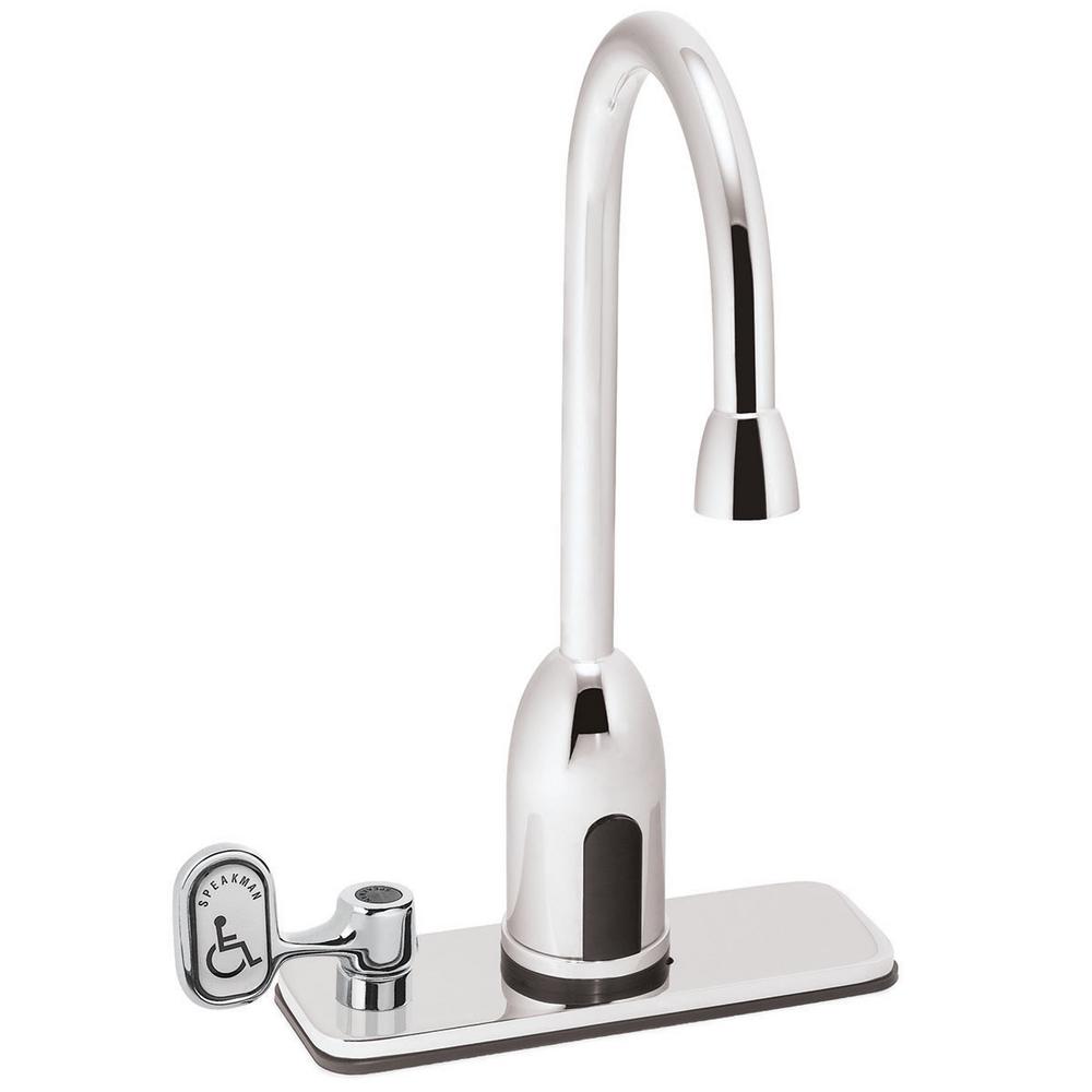 Speakman SensorFlo Gooseneck PoweredSensor Faucet with 4 in. Deck Plate and Manual Override in