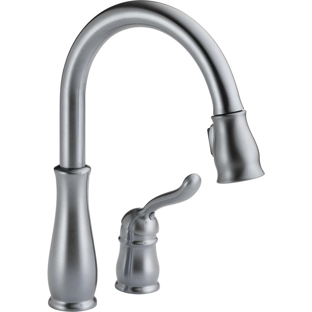Delta Leland Single-Handle Pull-Down Sprayer Kitchen Faucet in Arctic Stainless Featuring ...