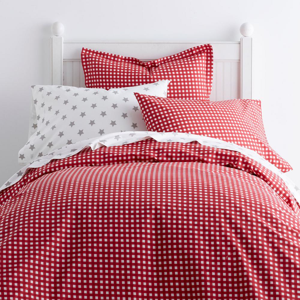 Gingham Cotton Percale Classic Red Queen Duvet Cover