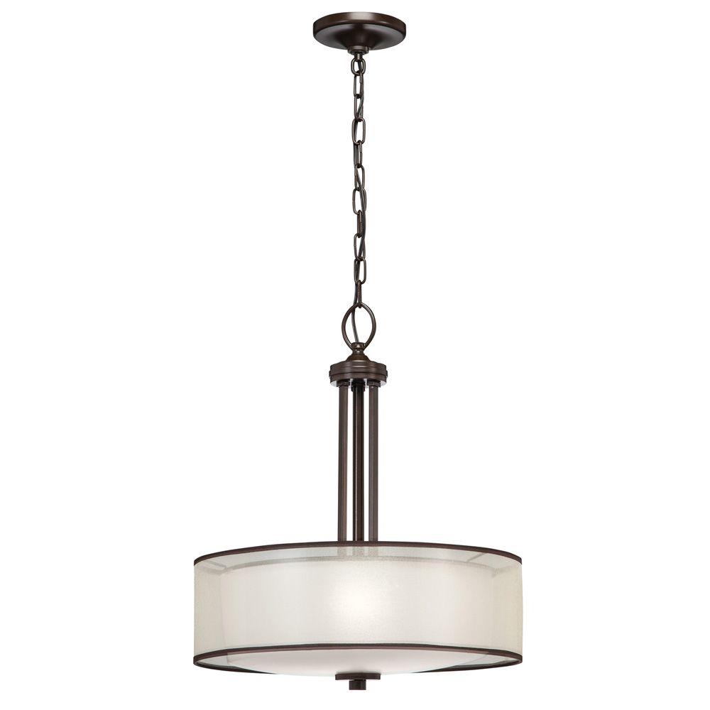 Hampton Bay 3 Light Bronze Pendant With Organza Shade 89549 The