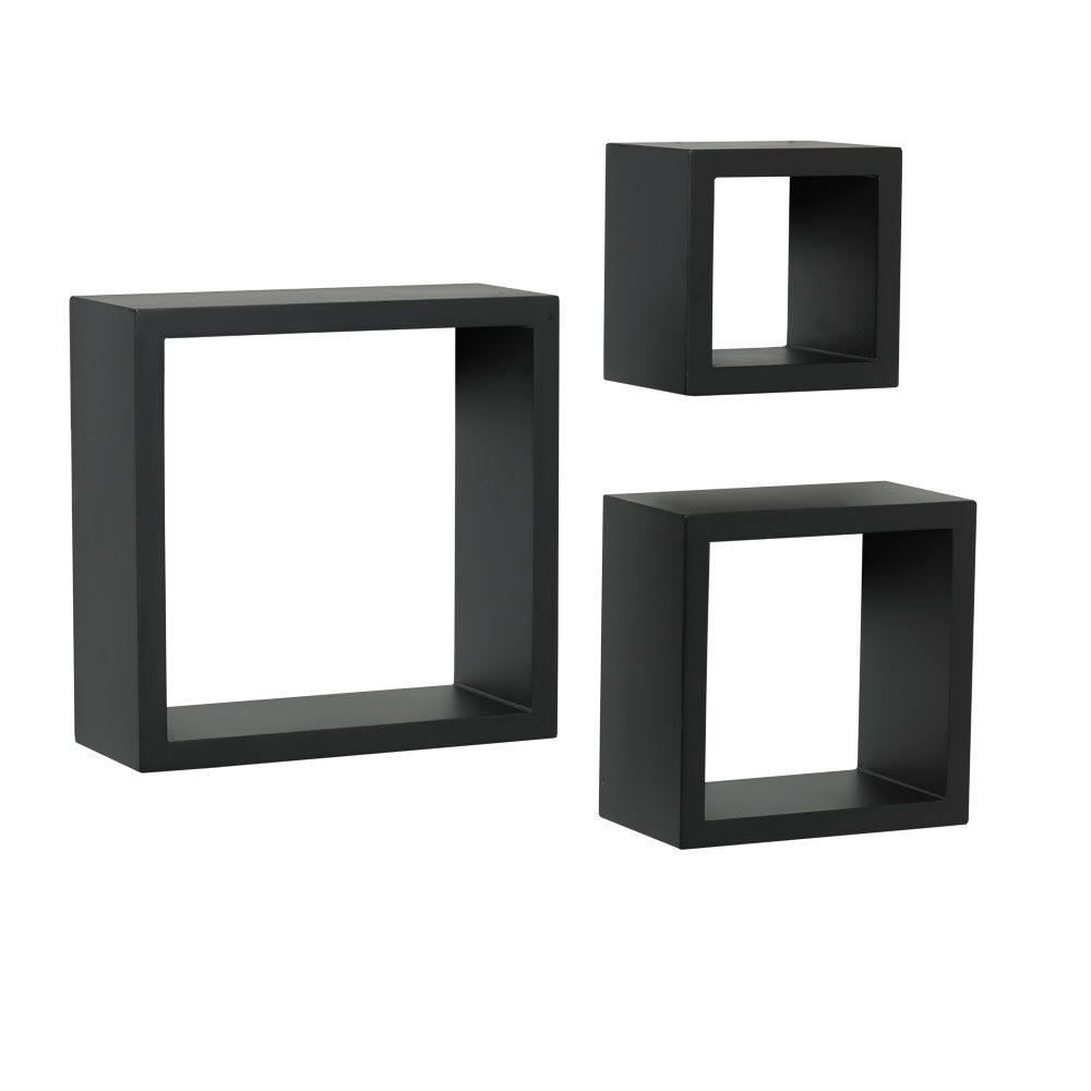 Black 3 Wood Wall Mounted Shelves Shelving The Home Depot Floating Black Shadow Box Decorative Shelf Kit 3
