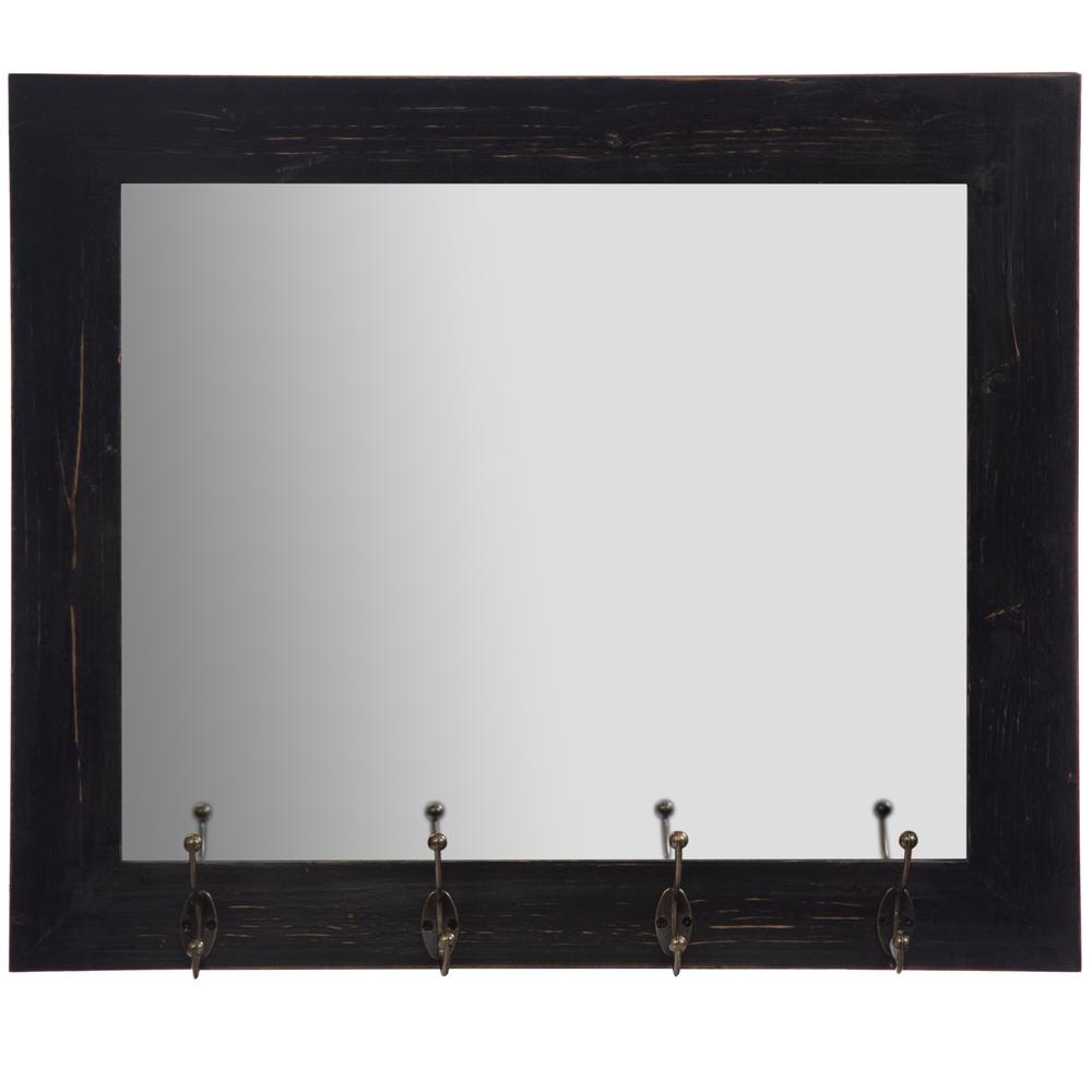Rustic Entryway Hooks Rectangular Black Decorative Mirror