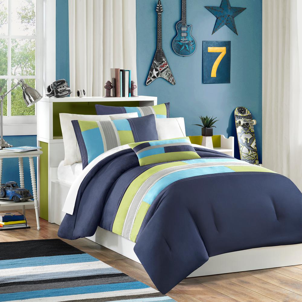 blue and green twin bedding