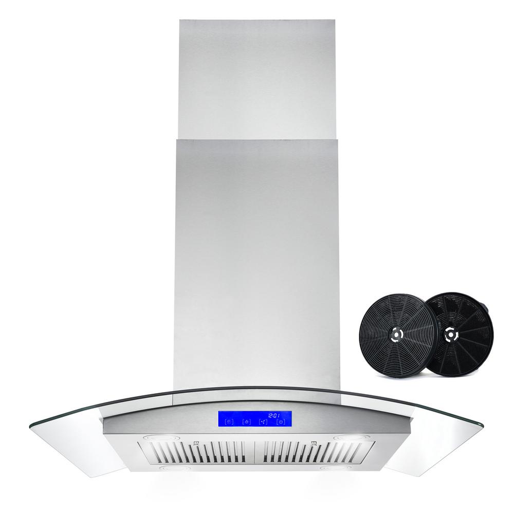 Cosmo 30 in. Ductless Island Range Hood in Stainless Steel with LED