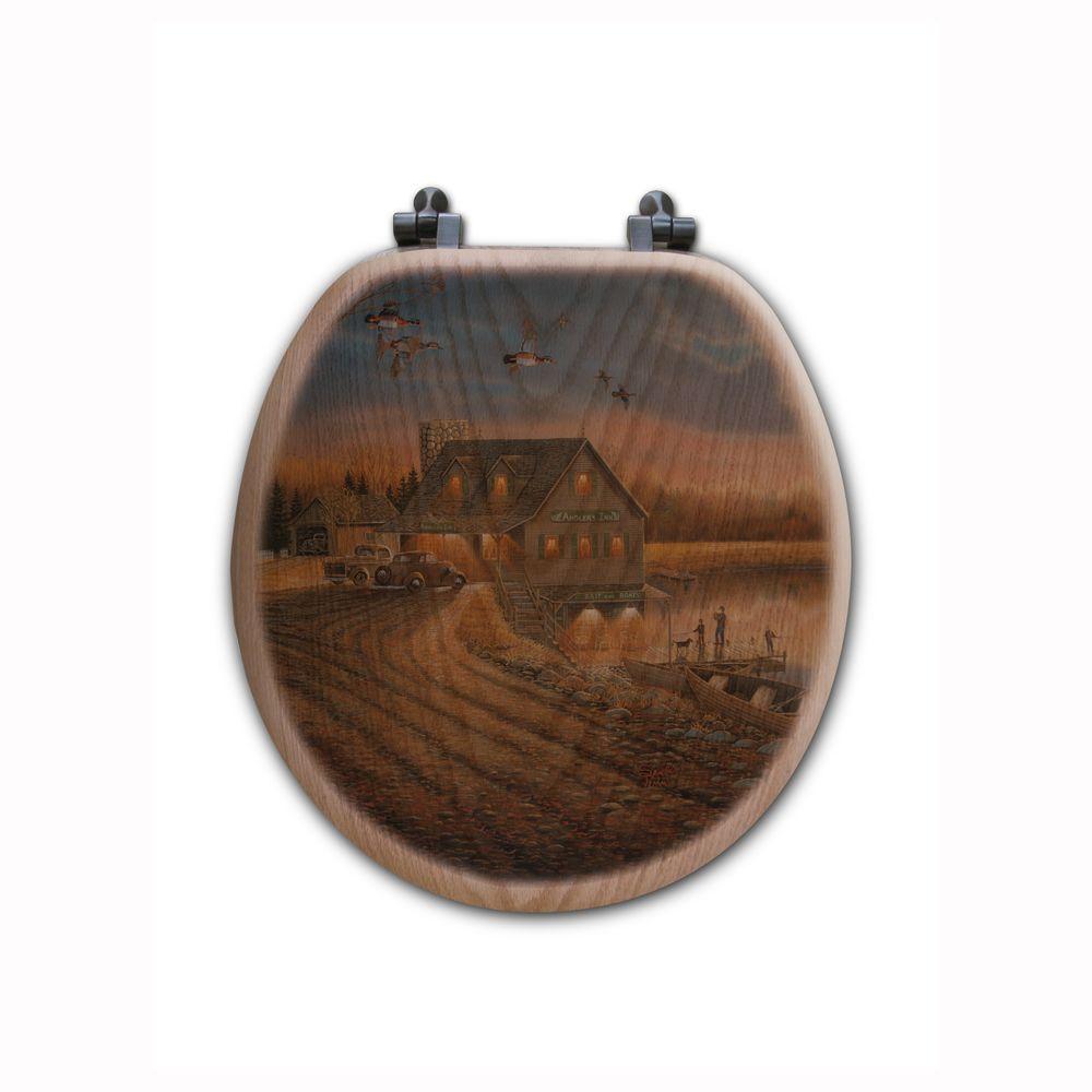 Anglers Inn Round Closed Front Wood Toilet Seat in Oak BrownTSOAIR