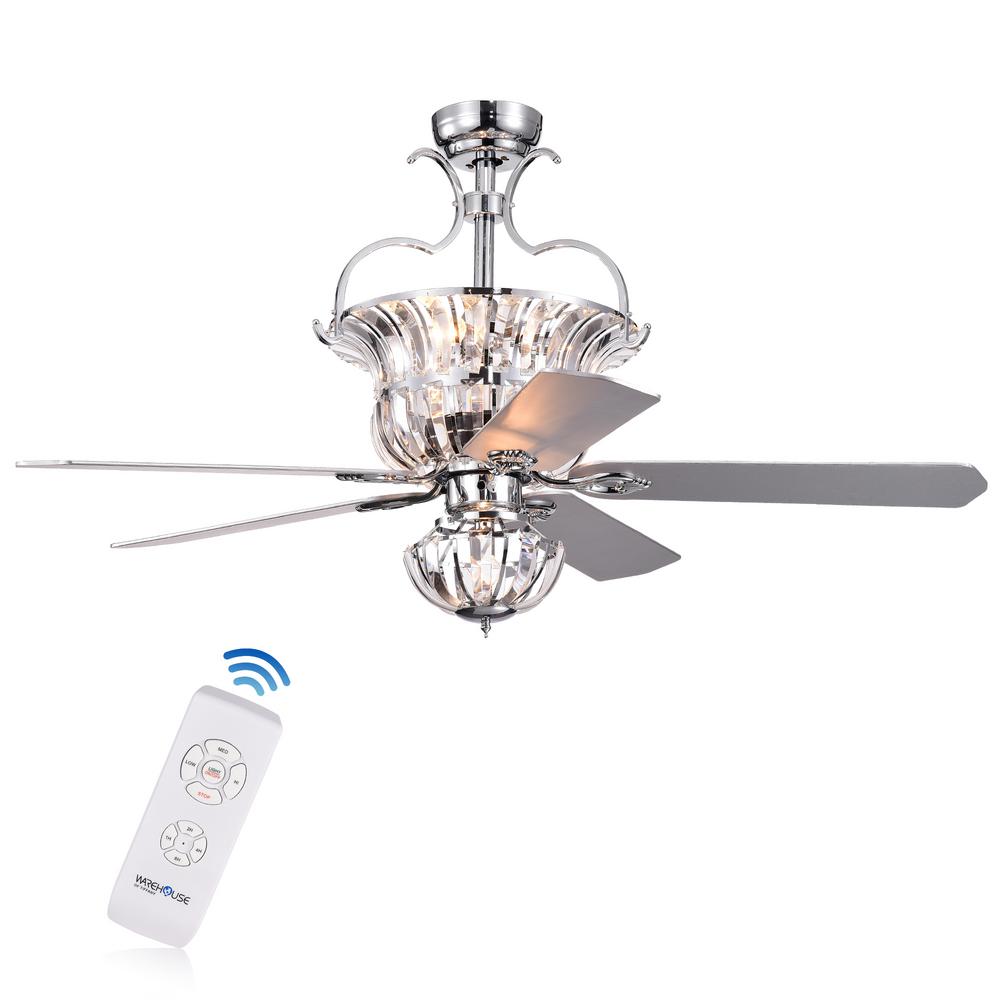 Warehouse Of Tiffany Charla 52 In Indoor Chrome Finish Remote Controlled Ceiling Fan With Light Kit