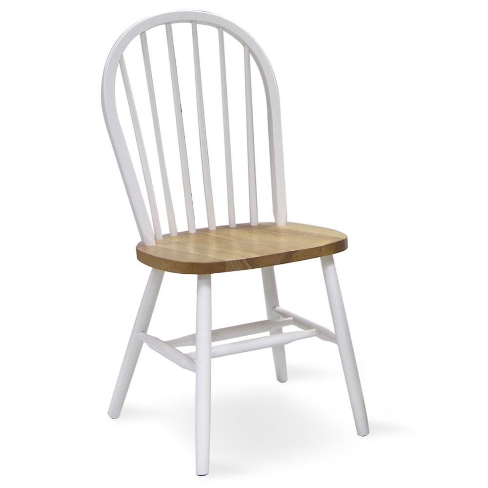 International Concepts White And Natural Wood Spindle Back Windsor Dining Chair C02 212 The Home Depot