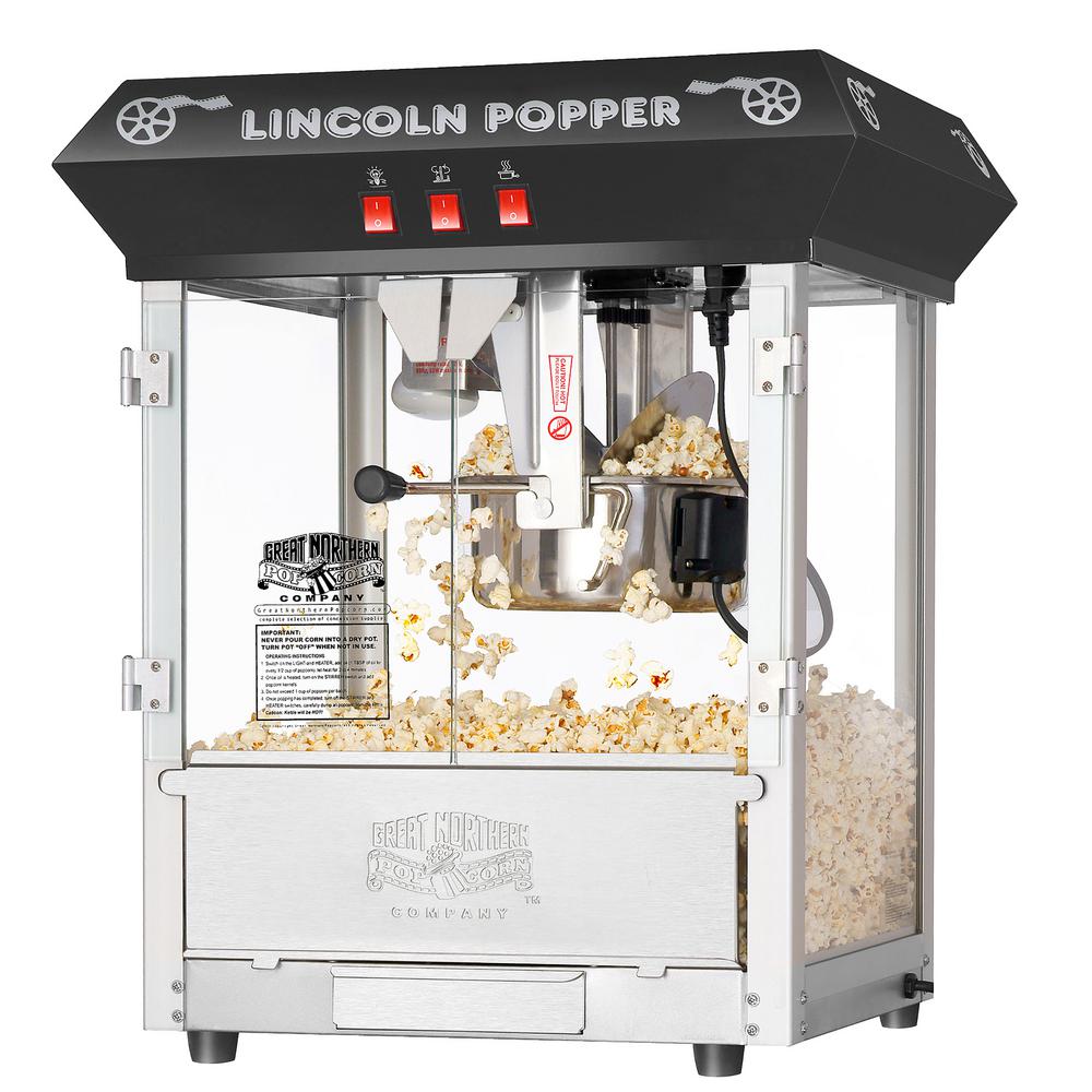 Great Northern Black Lincoln Countertop Popcorn Machine Popper Makes 3
