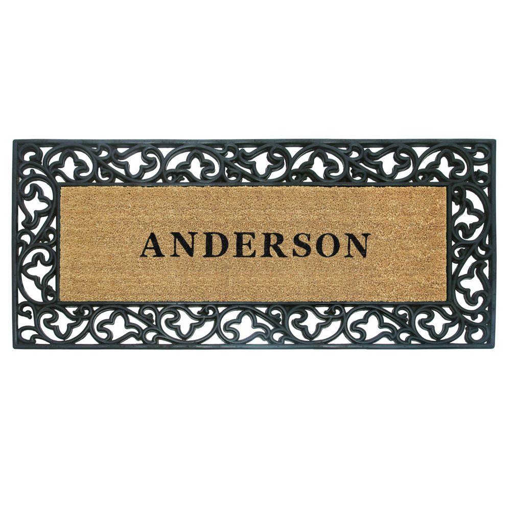 Nedia Home Acanthus Border 24 In X 57 In Rubber Coir Monogrammed W Door Mat 18020w Door Mat Acanthus Coir Mat