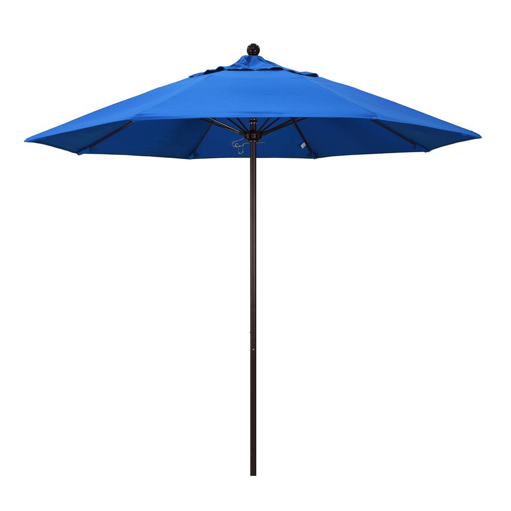 California Umbrella 9 Ft Fiberglass Market Pulley Open Bronze Patio Umbrella In Royal Blue Olefin Alto908117 F03 The Home Depot