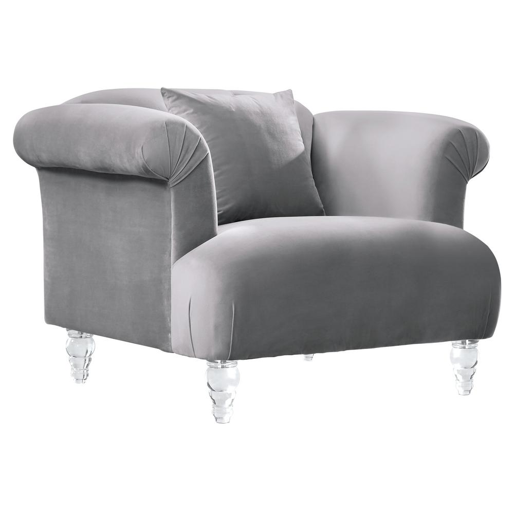 Armen Living Clear Elegance Contemporary Sofa Chair In Grey Velvet With Acrylic Legs
