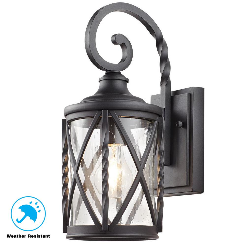 Home Decorators Collection 1-Light Black Outdoor Wall Lantern with