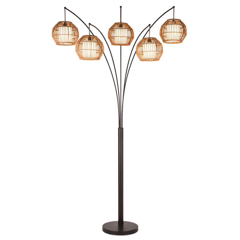 Bali 88 In Oil Rubbed Bronze Led Arched Floor Lamp With Hancrafted Rattan Shade Dimmer