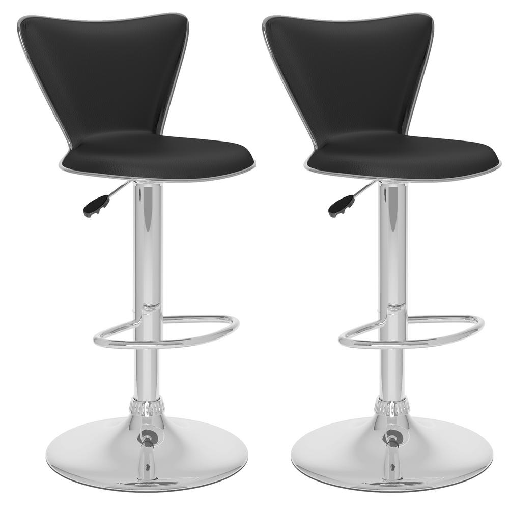 Pedestal Bar Stools Kitchen Dining Room Furniture The Home Depot Adjule Black Leatherette Tall Curved Back Bar Stool Set Of 2