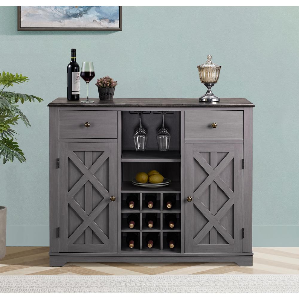 47" Wood Bar Cabinet with Brushed Nickel Knobs Gray - Home Essentials: Home Bar Unit, Glassware Storage