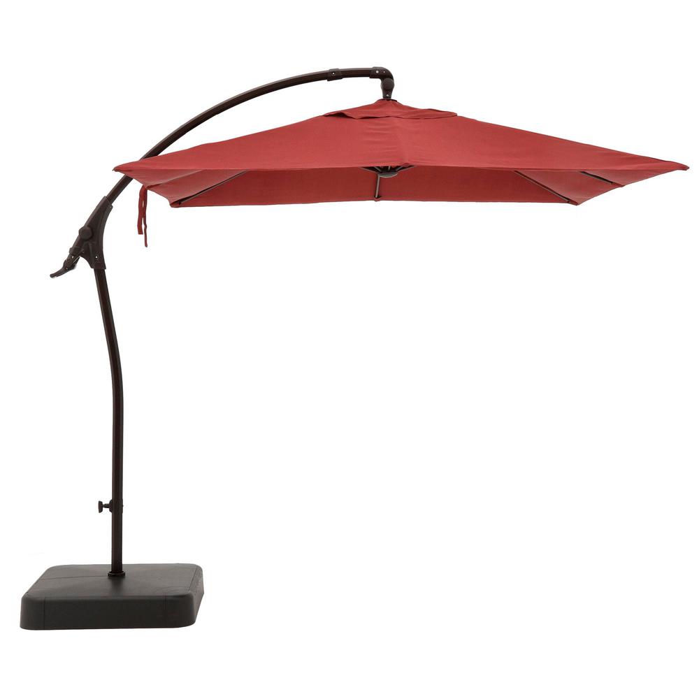 Hampton Bay 11 Ft Led Round Offset Outdoor Patio Umbrella In Chili Red Yjaf052 The Home Depot