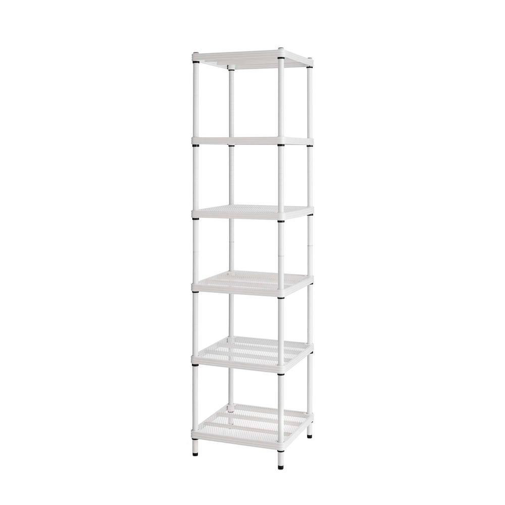 White Freestanding Shelving Units The Home Depot Meshworks 6 Shelf Metal White Freestanding Narrow Shelving Unit