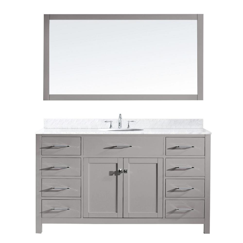 Virtu Usa Ine 60 In W Bath Vanity Cashmere Gray With Marble Top White Round Basin And Mirror