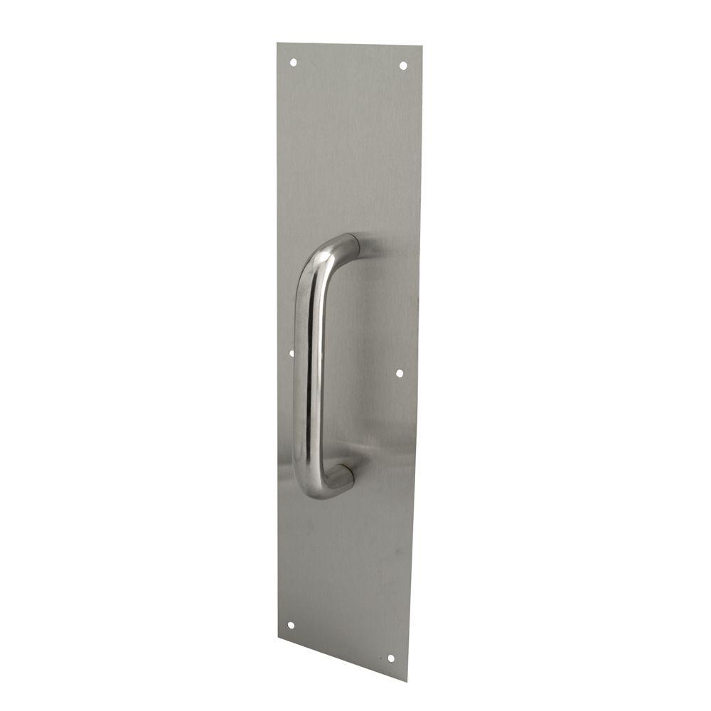 PrimeLine 4 in. x 16 in. Stainless Steel Round Handle Door Pull Plate