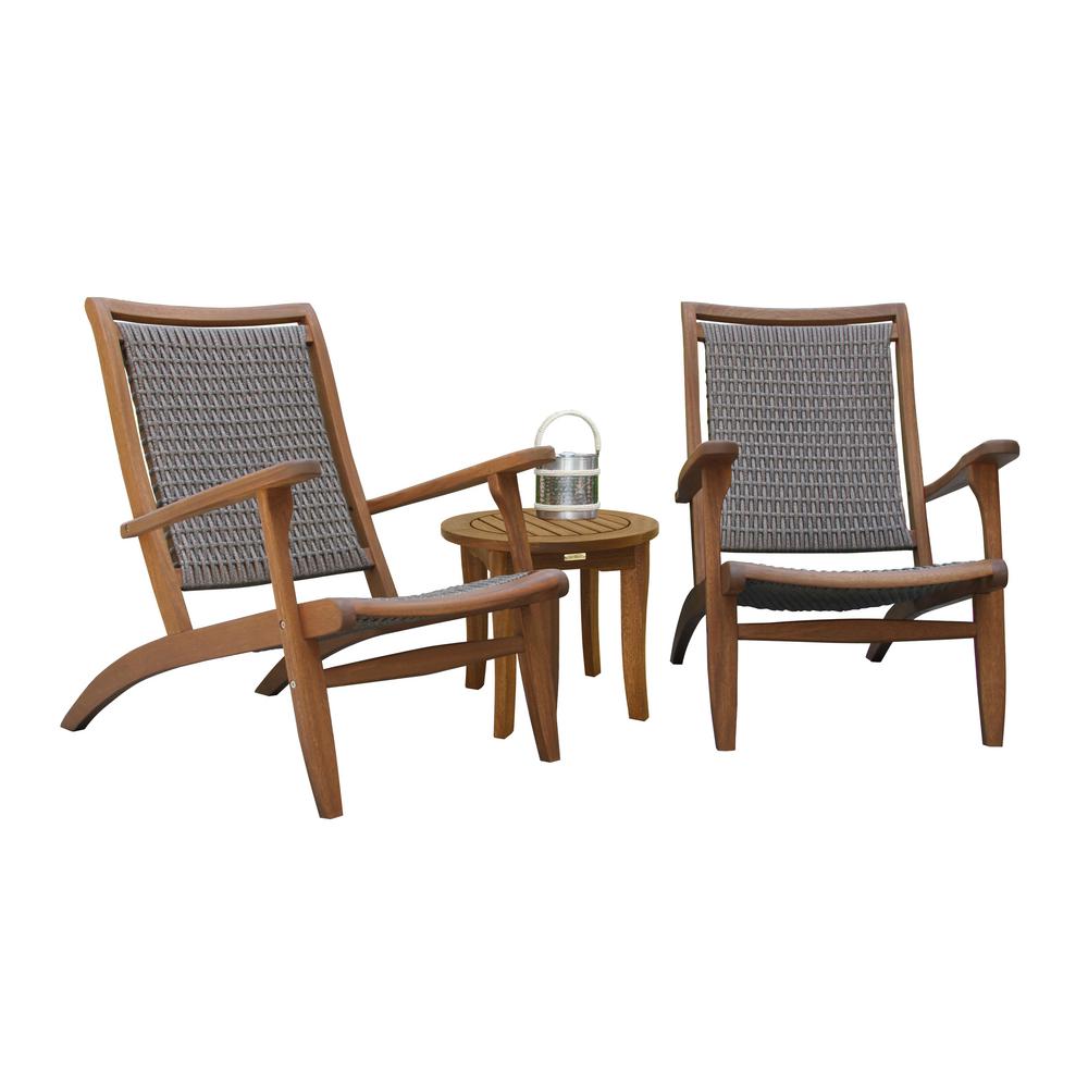 Unbranded 3 Piece Eucalyptus And Grey Wicker Outdoor Lounge Chair Set With Round Accent Table Set21250 22 The Home Depot