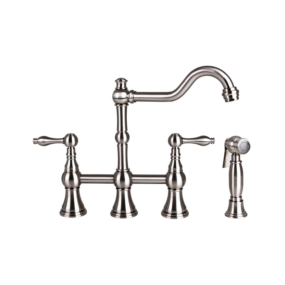 Brienza 2Handle Bridge Kitchen Faucet with Side Sprayer in Brushed