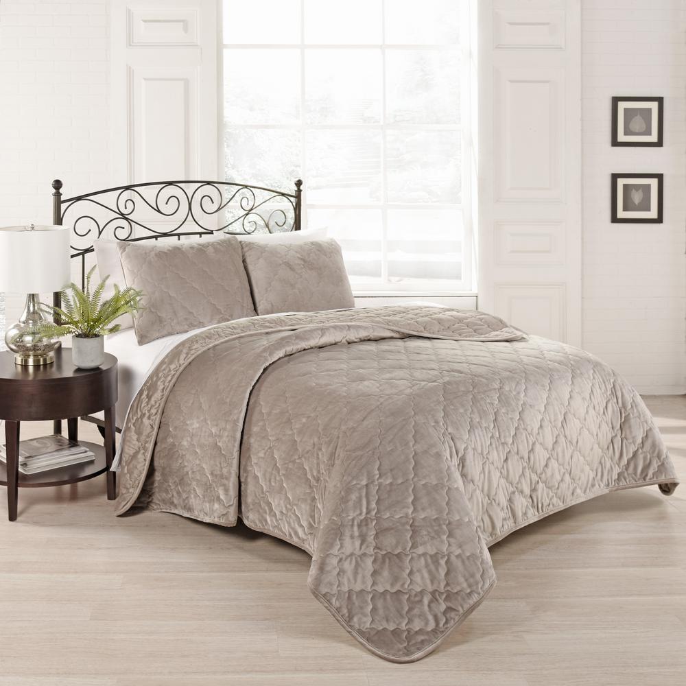 Comforters Comforter Sets Bedding Bath The Home Depot Collette 3 Piece Light Taupe Queen Coverlet Set