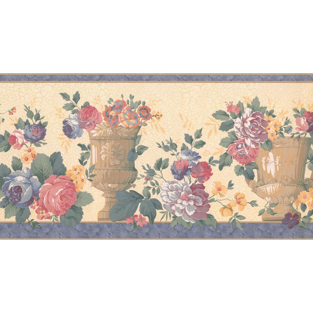 Victorian Fruit Drapery with Purple and Tan Architectural Trim WALLPAPER BORDER