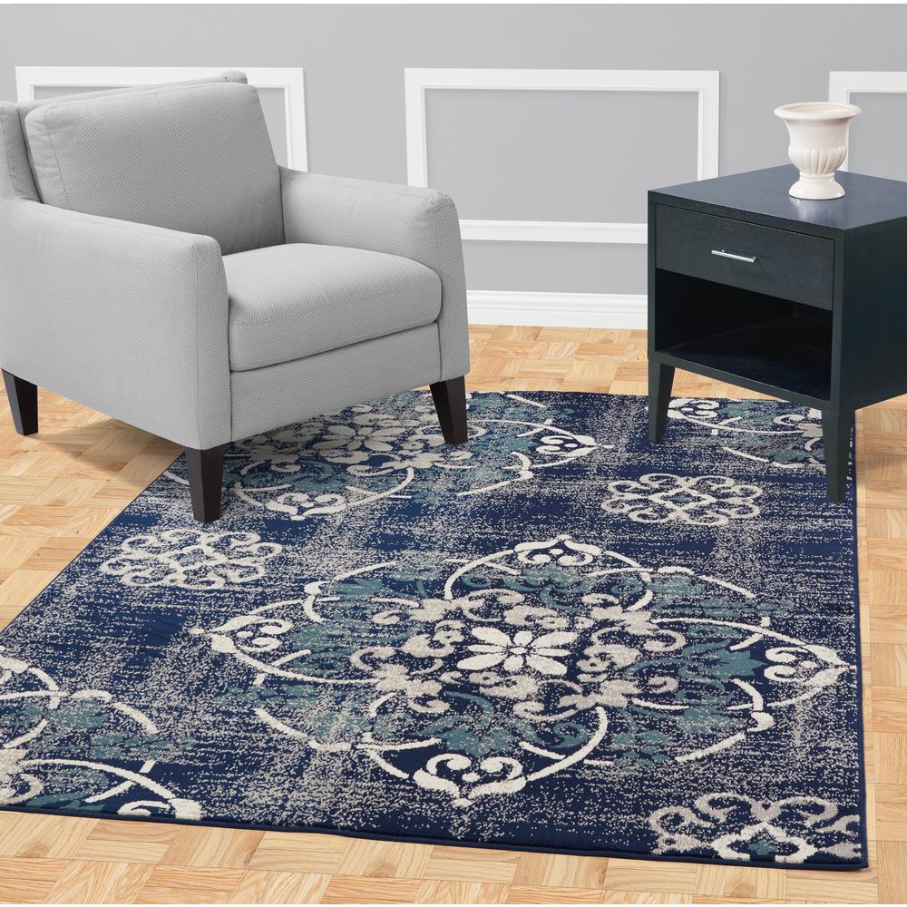 Diagona Designs Jasmin Collection Contemporary Medallion Design Navy And Ivory 7 Ft X 9 Area Rug