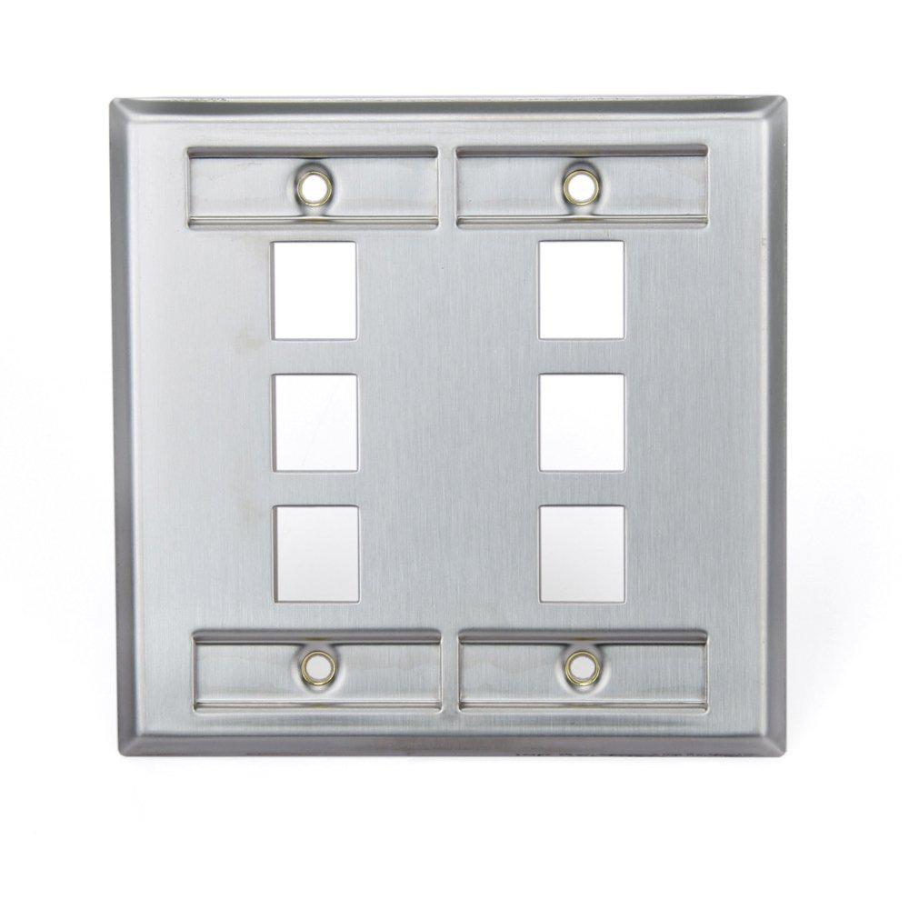 Leviton 2Gang QuickPort Standard Size 6Port Wallplate with ID Windows, Stainless Steel43080