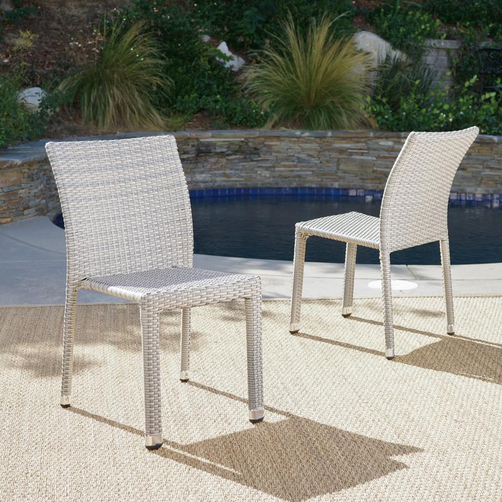 Noble House Dover Chateau Grey Stackable Aluminum Outdoor Dining Chair 2 Pack 42226 The Home Depot