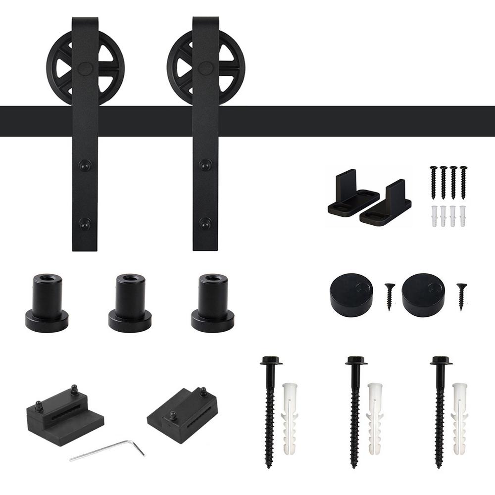 WINSOON 4 ft. /48 in. Frosted Black Sliding Barn Door Track and ...