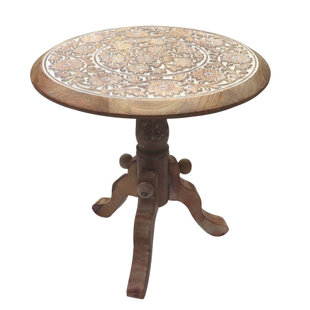 The Urban Port 18 in. H Brown and White Intricately Carved Round Top