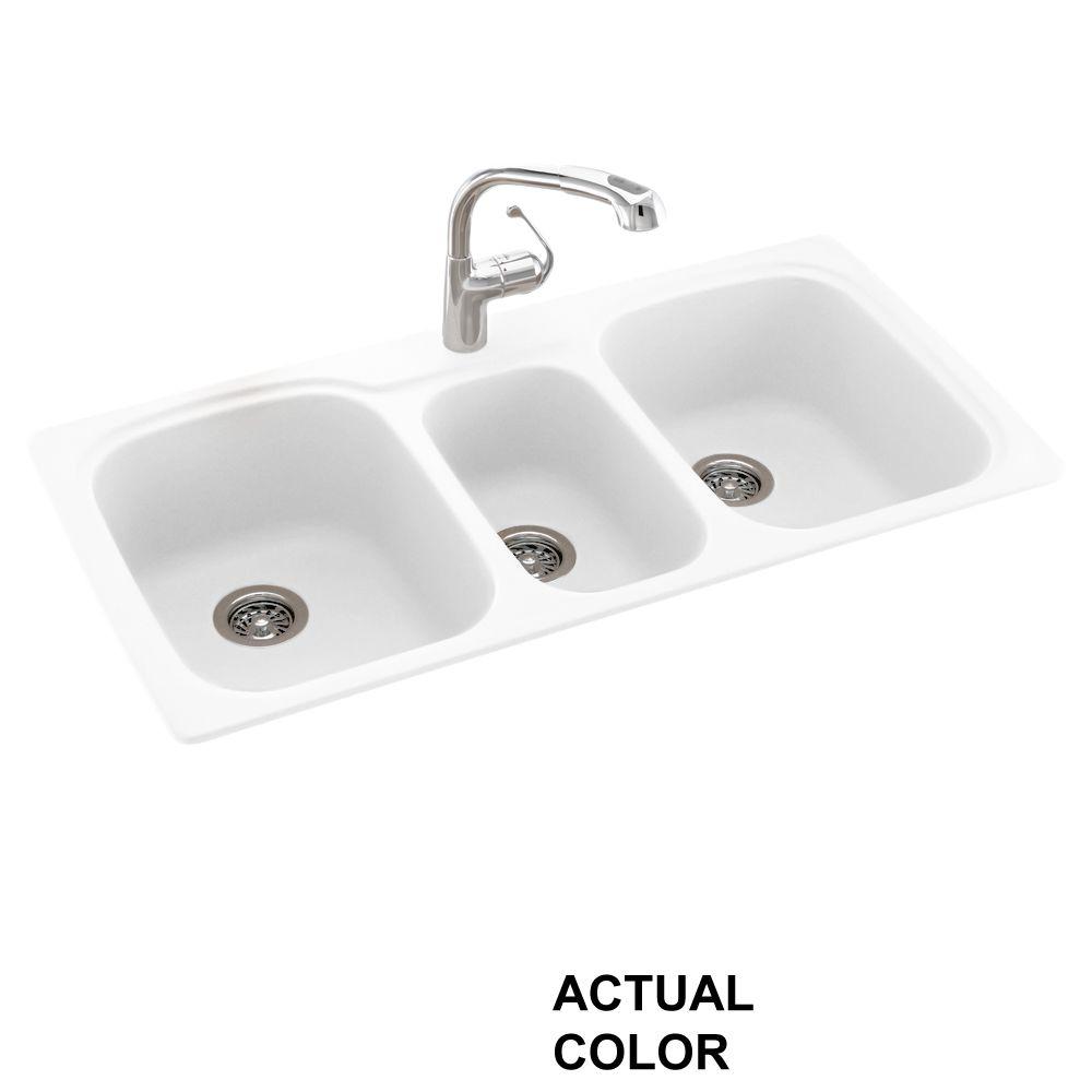 Triple Kitchen Sinks The Home Depot Drop In Undermount Solid Surface 44 1 Hole 40 20