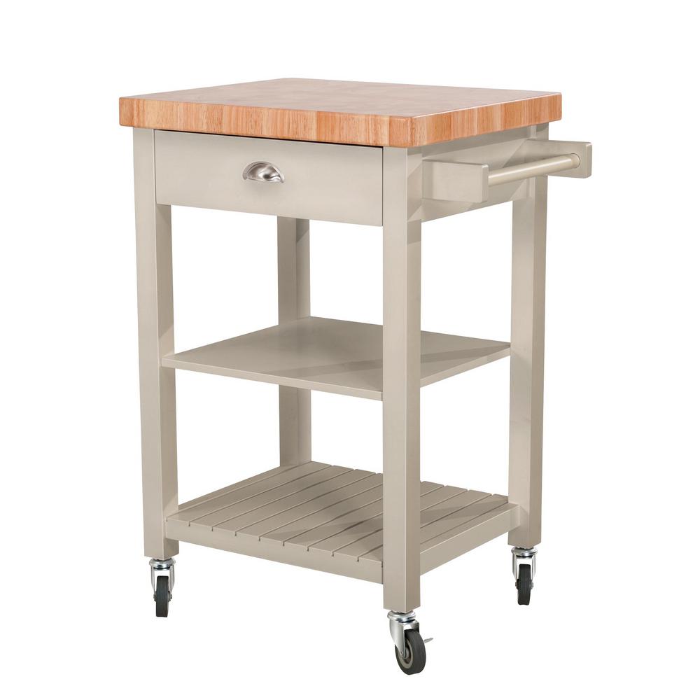 Hampton Bay Bedford Gray With Wood Top Kitchen Cart 1 Bedford Gray With Wood Top Kitchen Cart 1 Drawer 2 Shelves And Towel Bar