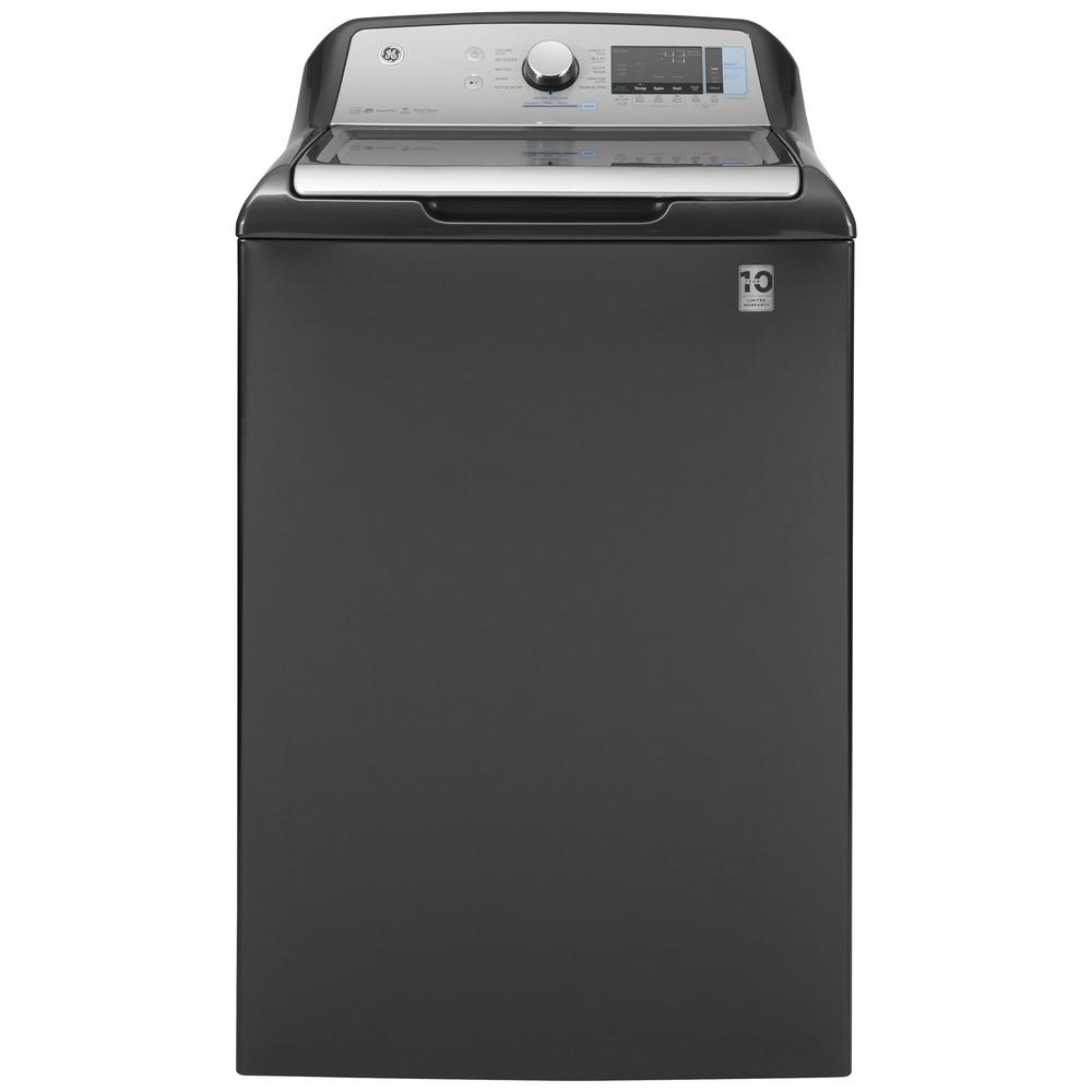 GE 5.2 cu. ft. High-Efficiency Diamond Gray Top Load Washing Machine with Smart Dispense and Sanitize with Oxi, ENERGY STAR
