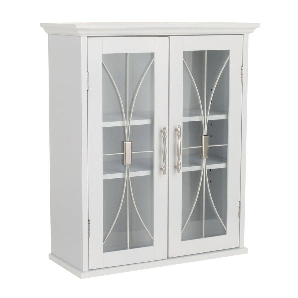 Elegant Home Fashions Victorian 20 1 2 In W X 24 In H X 8 1 2 In D Bathroom Storage Wall Cabinet With 2 Glass Doors In White 9hd930 The Home Depot