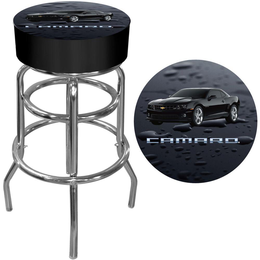 Trademark Black Camaro 31 in. Chrome Swivel Cushioned Bar StoolGM1000