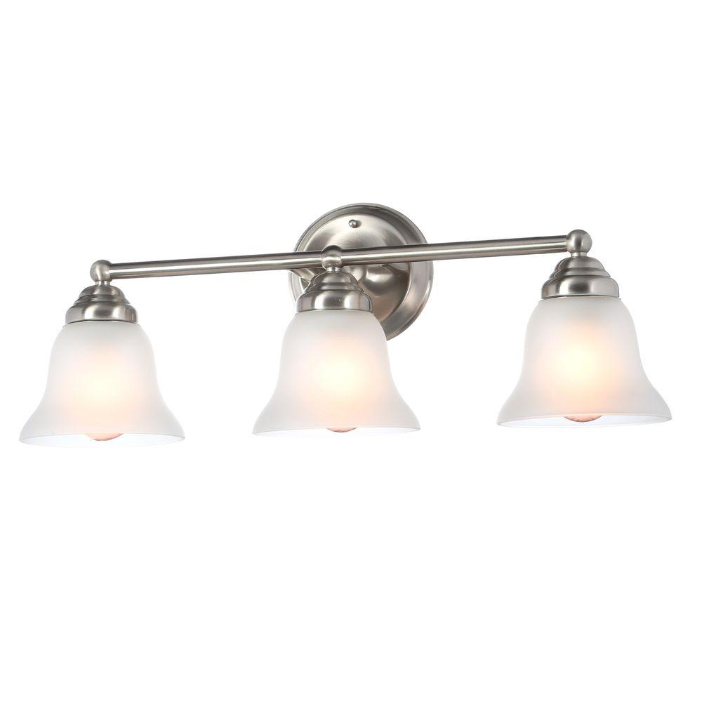 3-Light Brushed Nickel Vanity Light with Frosted Glass Shades