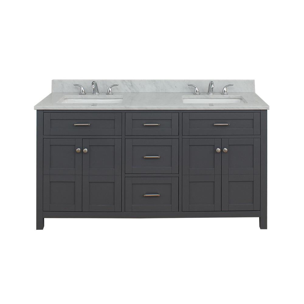 Vancouver 61 In W X 34 H Bath Vanity Gray With Marble Bath Vanity In Gray With Marble