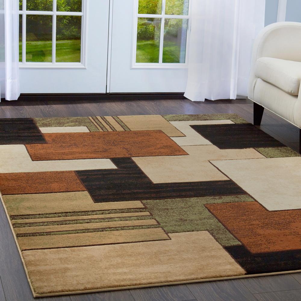 Tribeca Brown/Green Area Rug 5 ft x 7 ft W/ Jute Backing Stain ...