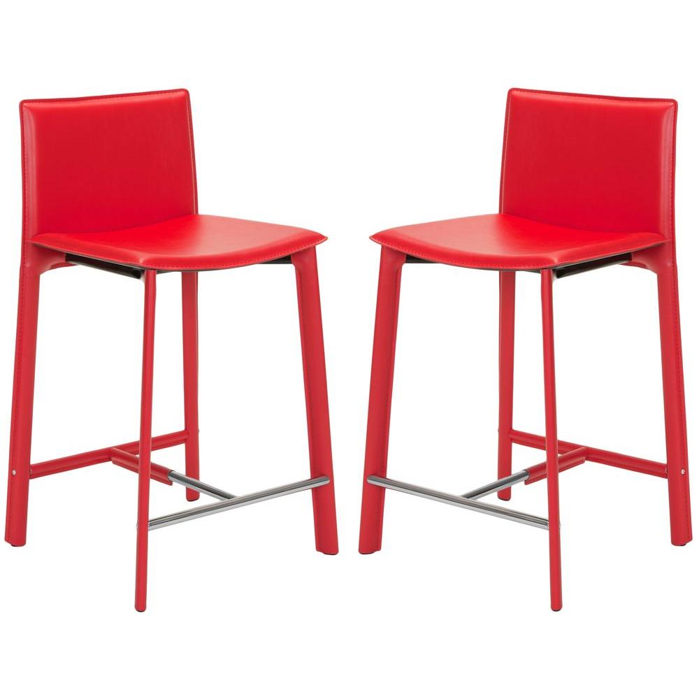 Low Back Red Leather Bar Stools Kitchen Dining Room Red Cushioned Bar Stool Set Of 2