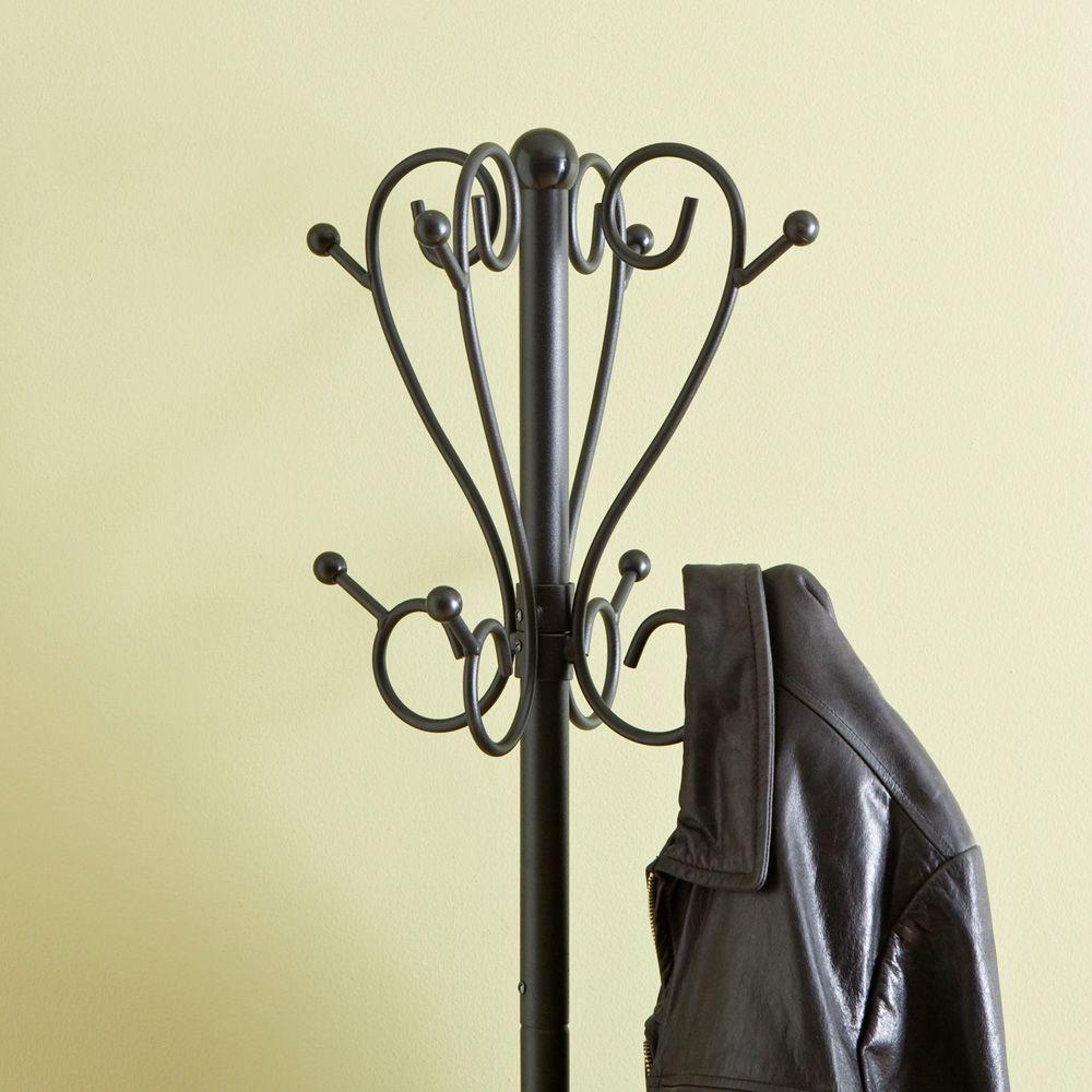 8 Hook Scrolled Metal Coat Rack With Umbrella Storage In 8 Hook Scrolled Metal Coat Rack With Umbrella Storage In