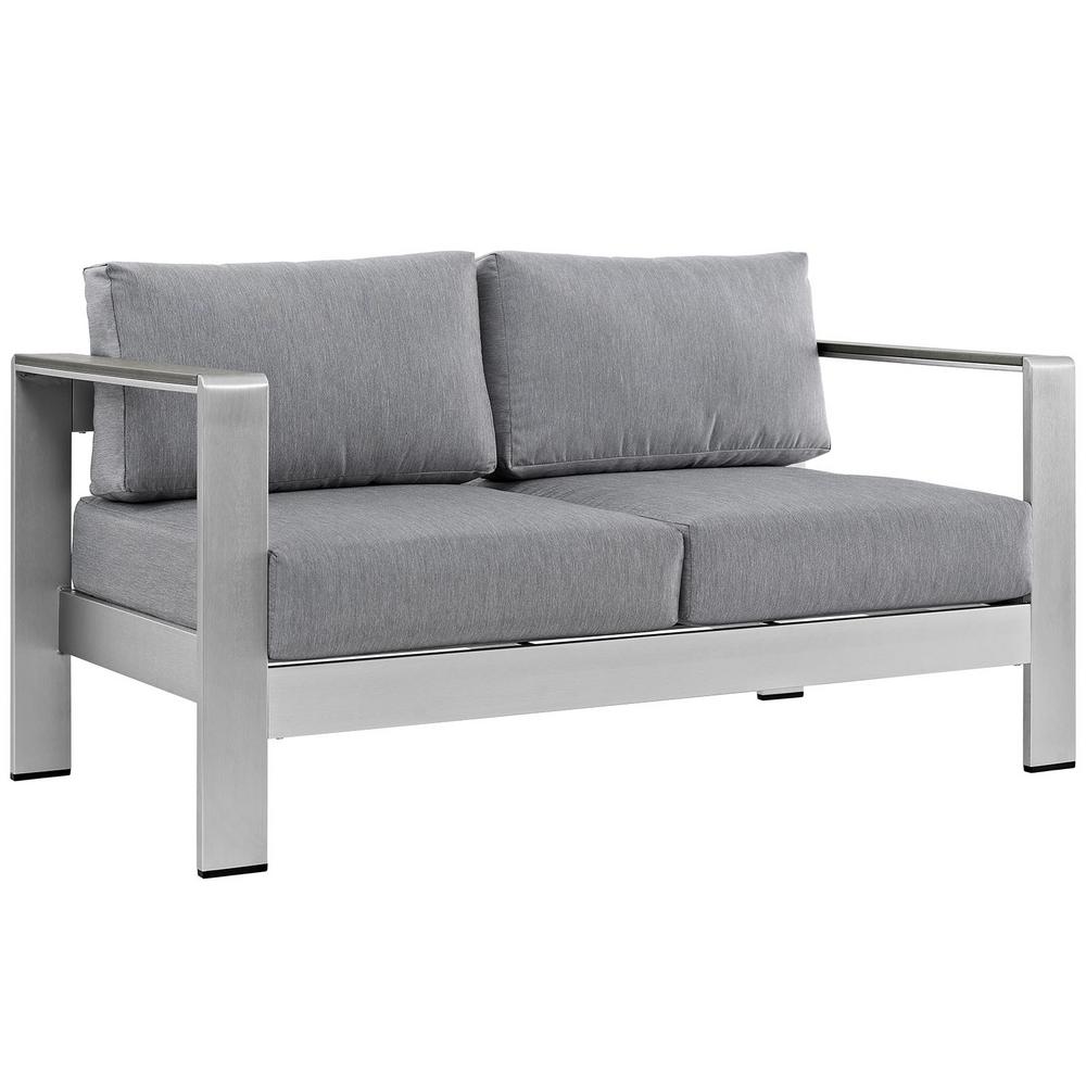MODWAY Shore Aluminum Patio Outdoor Loveseat in Silver with Gray